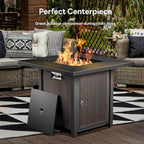 6 Pieces Patio Furniture Set with Fire Pit Table, Wicker Rattan Outdoor Furniture Set with Loveseat and Swivel Chairs for Yard, Deck, Garden, Light Beige Wicker/Light Blue Cushion