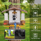 GUTINNEEN Smart Bird Feeder with Camera, High Resolution AI Camera for Wild Bird Identification, Hummingbird Feeder with Camera Solar Powered, Wireless Camera Gift for Bird Lover (Brown), AIR106