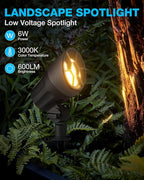 SUNVIE 6W Low Voltage Landscape Lighting LED Landscaping Lights Warm White Low Voltage Lighting Waterproof Landscape Spotlights with Connectors Spot Lights Outdoor for Tree Wall Pathway Yard, 4 Pack