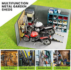 10x10 FT Outdoor Metal Storage Shed, Large Metal Storage Sheds with Sturdy Frame Structure, Garden Tool Shed with Lockable Door for Garden, Lawn, Backyard, Brown
