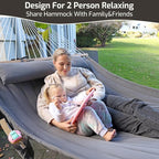 Double Quilted Fabric Hammock with Hardwood Spreader Bars and Pillow 450 LBS Capacity 2 Person Large Hammock for Outdoor Patio Backyard Poolside - Dark Grey