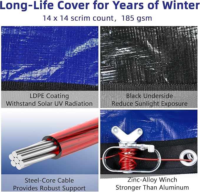 Pool Covers for Above Ground Pools - 21 ft Round Winter Pool Cover, Extra Durable Cold- and UV-Resistant Heavy-Duty Swimming Pool Cover for Winterizing