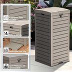 31 Gallon Double-Lid Outdoor Trash Can with Leak-Proof Slide Tray, Weatherproof Resin Waste Bin for Patio, Garden, Indoor and Backyard, Light Brown