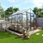 HOWE 8x8x7.5 FT Aluminum Greenhouses for Outdoors,Polycarbonate Greenhouse with 2 Vents Lockable Swing Door Rain Gutter,Walk-in Greenhouse for Backyard Plants, Black