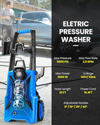 Pressure Cleaner High Power Cleaner with 33ft Pressure Hose, 4 Nozzles and 500ml Foam Cannon for Cars/Fences/Driveways/Patios/Home Cleaning (Light Blue)