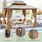 Tangkula 12x12 FT Hardtop Gazebo, Outdoor Permanent Pavilion Shelter with Netting & Curtain, Heavy-Duty Double Galvanized Metal Roof, Aluminum Frame, Outdoor Gazebo for Patio Garden Deck Lawn