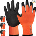 Kebada T3 Winter Work Gloves for Men and Women, Warm Knit Cold Weather Work Gloves, Thermal Insulated Freezer Gloves, 100% Latex Coating Non-slip Grip, Long Wrist Design, 3 Pairs, Orange, X-Large