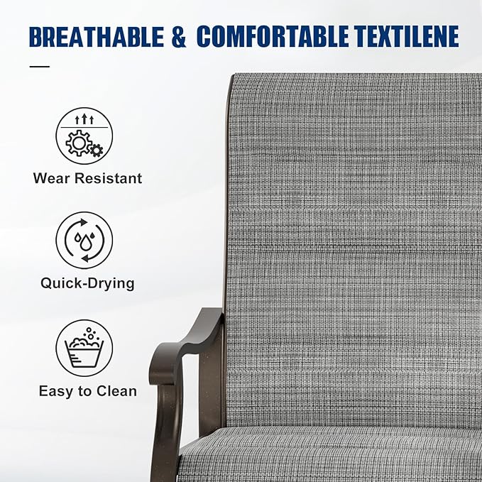 UDPATIO Patio Swivel Dining Chairs Set of 8, Outdoor Swivel Chairs High Back with All Weather Padded Textilene, Metal Rocking Frame for Lawn Garden Backyard, Grey White
