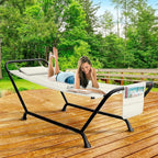 Sorbus Cozy Hammock Bed- Patio Hammock with Stand w/Pillow and Storage Pockets- Heavy Duty 500lbs Support- Durable Outdoor Hammock- For Patio, Garden, Backyard, Poolside- Weather Resistant Outdoor Bed