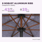 Midtown Umbrellas The Wooden 9 Feet Patio Umbrella With Terylast Purple Texture Polyester Fabric - Aluminum Frame Market Umbrella For Backyard, Deck, Garden, Pool - Wooden Pole