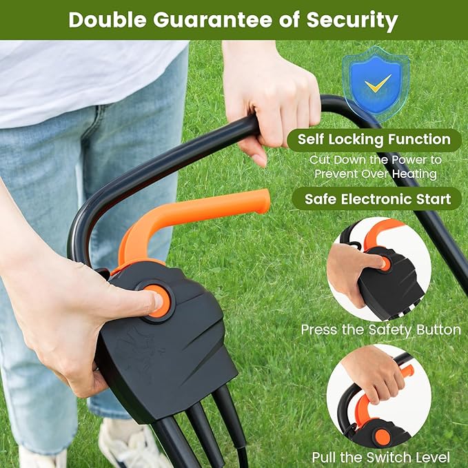 S AFSTAR Electric Lawn Mower, 10-AMP 13-Inch Corded Walk-Behind Lawnmower with Collection Box, 3 Adjustable Height Position, Self Locking Function, Push Lawn Mower for Backyard