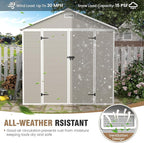 Amopatio 8x6 Storage Shed, Resin Outdoor Shed with Floor Included, Plastic Sheds Outdoor Storage for Bike, Garden Tools, Sheds & Outdoor Storage with Lockable Door, Window & Vents, Sandstone