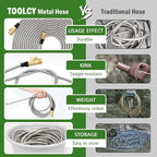 TOOLCY Garden Hose 50FT x 1/2inch, 304 Stainless Steel Garden Hoses, Heavy Duty Metal Water Hoses for Outdoor Flexible, No-Kink & Tangle, Puncture Resistant