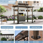 Aoxun Grill Gazebo 8 x 5FT, Outdoor Barbecue Gazebo with Double Polycarbonate Top, Aluminum Grill Canopy with Shelves for Patio, Garden, Lawn
