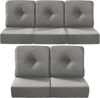 Luxury 22x24/22x25 6-Inch Outdoor Cushions for 5 Peice Patio Furniture Set - Set of 5 Water Repellent Pillow for Wicker Rocking Swivel Chairs Loveseat Couch Sectional Sofa - Grey