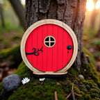 Red Fairy Garden Door for Tree, Fairy Doors for Trees Outdoor and Tree Trunk, Mini Fairy Garden Sculpture Lawn Ornament Decor, Fairytale Tiny House Doors Mini Gift, Fairytales Door Decoration