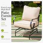 Sophia & William Patio Furniture Set Outdoor Couch Sofa, 6 Piece Outdoor Conversation Sets 7 Seat Clearance with 3-seat Sofa x 1, Rocking Chair x 2, Cushioned Chair x 2, Metal Coffee Table x 1, Beige