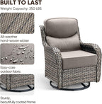 Swivel Patio Chairs sofa Set of 4 with 6" Thick Cushion - Wicker Outdoor Swivel Rocker Patio Chair ,Sofa/Glass coffee table, High Back Comfortable Outdoor Glider Chairs - Grey Wicker | Grey Cushions
