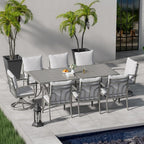HAPPATIO 9-Piece Patio Outdoor Dining Set - All Aluminum Patio Table and Chairs Set for 8 Includes 1 Rectangular Dining Table, 6 Dining Chairs, and 2 Swivel Chairs with Cushions for Lawn, Deck
