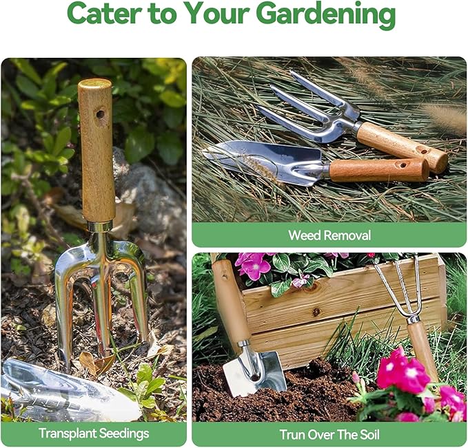Gardening Tools 9-Piece Heavy Duty Garden Hand Tools with Fashion and Durable Garden Tools Organizer Handbag, Rust-Proof Garden Tool Set, Ideal Gardening Gifts for Women