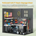 Patiowell 4 x 6 Resin Storage Shed with Floor, Outdoor Plastic Garden Shed with Lockable Door & Window, Easy Assembly Tool Shed for Backyard, Dark Gray