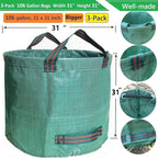 Professional 3-Pack 106 Gallons Lawn Garden Bags (D31, H31 inches) Reusable Yard Leaf Waste Bags with Coated Gardening Gloves - Storage Bag,Patio Bag,Laundry Container,Trash Can with 4 Handles