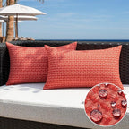 Kevin Textile Outdoor Waterproof Throw Pillow Covers Pack of 2 Farmhouse Decorative Cushion Covers for Garden Patio Tent Balcony Bench Couch Sofa 12x20 Inch, Red