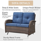 HUMMUH 7-Piece Patio Furniture Set with Fire Pit,Wicker Patio Glider Loveseat Outdoor Swivel Rocker Chairs with Ottomans for Backyard,Poolside,Deck