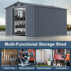 Outdoor Storage Shed 8x10 FT with Window - Metal Sheds & Outdoor Storage for Motorcycle, Bike, Garden Tool, Lawnmower - Backyard Tool Building with 1 Sliding Door and 4 Vents (Without Floor)