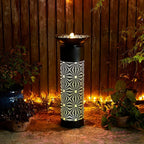Glitzhome Modern Black Metal Cutout Water Fountain - 36'' Outdoor Bird Bath Fountain with LED Light & Pump - Freestanding Waterfalls Garden Fountains for Patio Backyard Porch Patio Decor