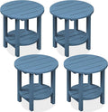 SERWALL Round Outdoor Side Table Set of 4, HDPE Small Adirondack Double End Table, Navy