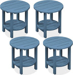 SERWALL Round Outdoor Side Table Set of 4, HDPE Small Adirondack Double End Table, Navy
