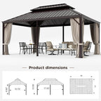 GREEN PARTY 12 X 18ft Hardtop Gazebo with Nettings and Curtains, Heavy Duty Double Roof Galvanized Steel, Outdoor Aluminum Gazebos Pergolas for Patios, Backyard, Deck, Garden, Lawns