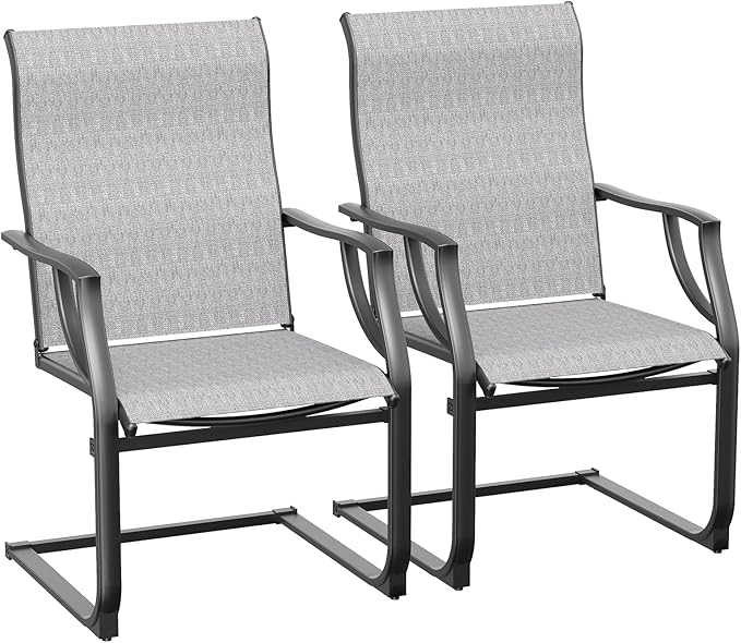 Amopatio Patio Chairs Set of 2, Outdoor Dining Chairs for All Weather, Breathable Garden Outdoor Furniture for Backyard Deck, Grey & White