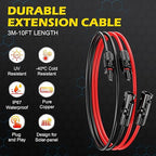 10Ft Solar Cable Solar Extension Cable,10AWG Solar Panel Extension Cable with Female and Male Connectors,Waterproof Solar Extension Cable Kit (Red and Black).