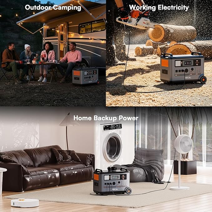 OSCAL Total 7200Wh Power Station PowerMax 3600 with BP3600 Expansion Battery, Expand Capacity from 3600Wh to 7200Wh, Solar Generator for Home Backup, Emergency, Outdoor Camping
