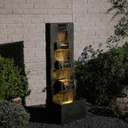 41.1" Garden Water Fountain Outdoor – 5-Tier Modern Cascading Resin Waterfall Fountain with LED Light, Mossy Stone Look, Floor-Standing Outdoor Water Feature for Patio, Yard, Deck, Home Décor