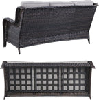 HUMMUH 3 Piece Patio Furniture Set All Weather Wicker Outdoor Sectional Sofa Manual Weaving Rattan High Curved Back Patio Couch with Ottomans