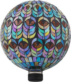 Alpine Corporation 10" Diameter Indoor/Outdoor Glass Mosaic Gazing Globe Yard Decoration, Peacock Feather Design