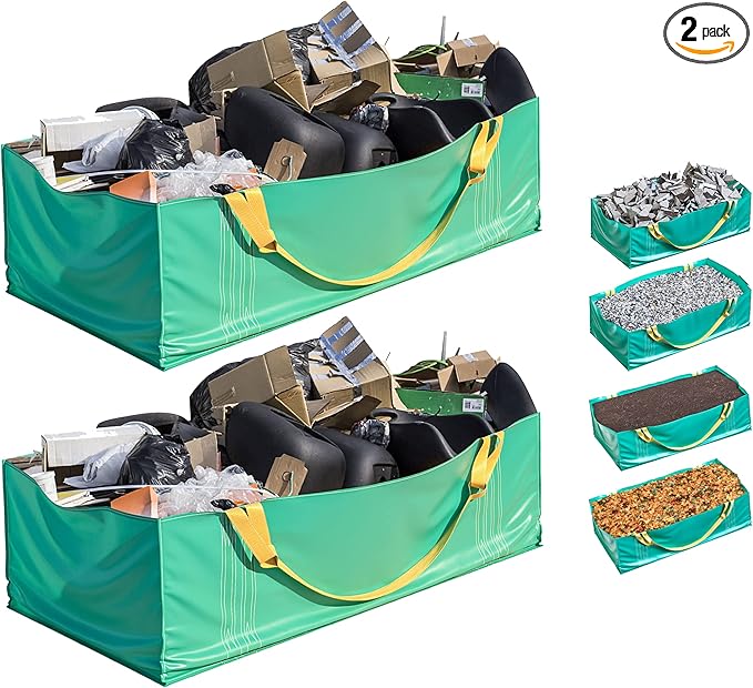 Skywin Dumpster Bag, 2 Pack Foldable and Reusable Trash Bag for Waste Management, Multiple Times Use During Renovations Tear Resistant and Can Hold Up to 3,500 lbs (Green)