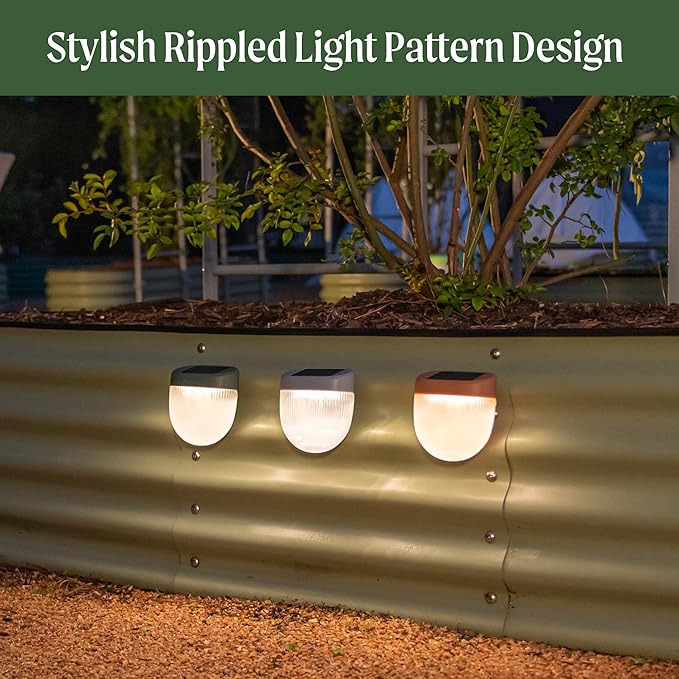Vego garden Rippled Solar Garden Lights with Auto Sensors Magnetize Securely to Raised Beds, IPX4 Waterproof Outdoor LED Light for Patio & Yard Olive Green, 8 Pack