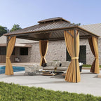Tangkula 12x14 FT Hardtop Gazebo, Outdoor Permanent Pavilion Shelter with Netting & Curtain, Heavy-Duty Double Galvanized Metal Roof, Aluminum Frame, Outdoor Gazebo for Patio Garden Deck Lawn
