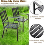 PHI VILLA 7 Piece Outdoor Dining Set for 6, 60” Rectangular Metal Steel Dining Table with Umbrella Hole & Stackable Dining Chairs for Patio, Deck, Yard, Garden