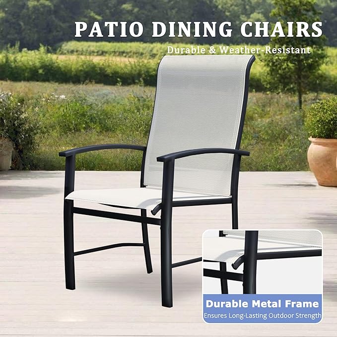 Outdoor Dining Chairs Set of 6, Stackable Patio Chairs with Metal Frame & Textilene Fabric, Perfect for Patio Garden Deck, Oyster