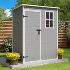Gizoon 5x3 FT Resin Outdoor Storage Shed, Weather-Resistant Plastic Garden Tool Shed with Floor and Lockable Door for Backyard, Patio, Lawn, Grey