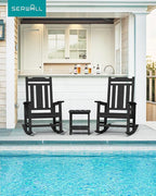 SERWALL Oversized Rocking Chair Set of 2 Outdoor, HDPE Outdoor Rocking Chair Set of 2, Black