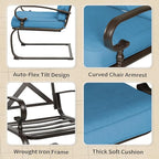 7-Piece Outdoor Metal Furniture Sets Patio Conversation Set, Wrought Iron Loveseat, 2 Dining Chairs, 2 Spring Chairs and Coffee Table, Peacock Blue
