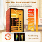 Far Infrared Sauna for Home 2 Person Sauna for Home Okoume Wood Red Sauna with Low EMF Infrared Sauna 2000W Dry Sauna 2 Person with 7 Colorful Light, Speaker and Tempered Glass Door