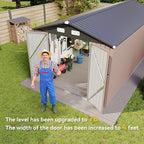 Aoxun 8'x15' Outdoor Metal Storage Shed with Lockable Door & Sloping Roof- Ideal for Tools, Garden Equipment & Bikes, Perfect for Patio Placement(Brown)