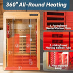 Woodbridge Infrared Home Sauna Room 2 Person Hemlock Wooden Indoor Sauna,7 Carbon 2230W/120V Heaters,with Led Color Therapy Light,Bluetooth Speaker,Tempered Glass,Touch-Tone Keypad and A Top Vent
